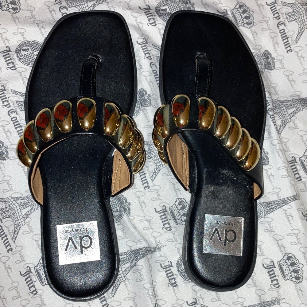 DV by Dolce Vita Black Sandals with Gold Accents